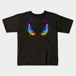 Rainbow Wings on Black background Kids T-Shirt